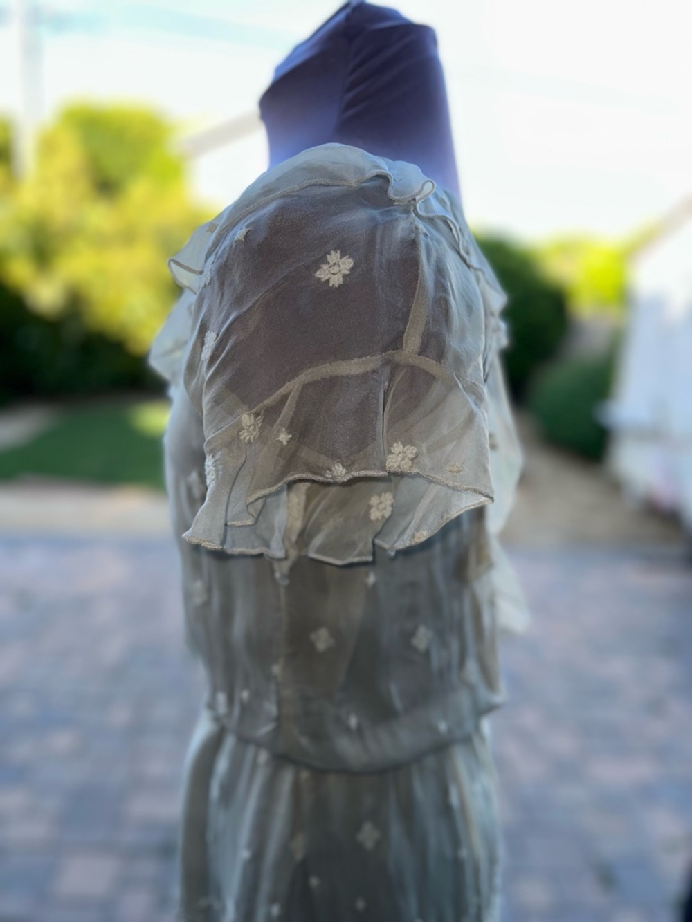 Sheer Ruffle V-Neck Mini Dress in Ivory - Picture 6 of 8
